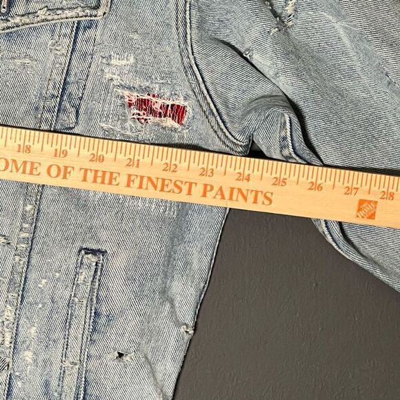 Vintage Paradise France Handmade Distressed Denim Jacket With Vintage Bandana Pa - Picture 8 of 9